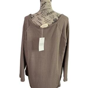 Ninexis Off shoulder Blouse waffle knit Polyester Top Long Sleeves Women L NEW